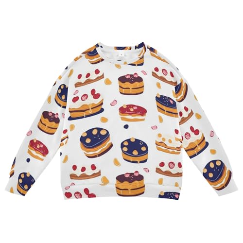 JUNZAN Cartoon Cute Strawberry Cakes Kids Girls Sweatshirts Hoodies Long Sleeve Sweatshirt With Hoodie Party 4T