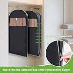 KEEGH Space Saving Hanging Garment Bag with Self Compression Zipper, 50 Inch Garment Bags for Hanging Clothes with Clear Window, Suit Bags for Closet Storage (3 Pack)