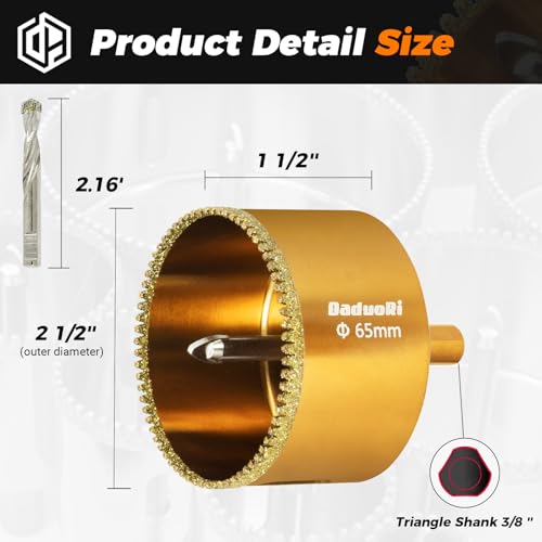 Image of 2 1 /2 inch Serrated Diamond Hole Saw with 2Pcs Removable Pilot Bits, Easy-Align for Precise Drilling in Porcelain, Ceramic Tile, Granite, and Marble (2.5 inch Countertop Drill Bit)