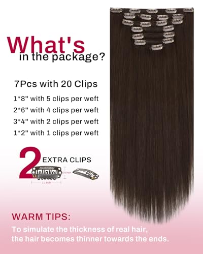 Image of Moresoo Human Hair Clip in Extensions Medium Brown Double Weft Clip in Hair Extensions Human Hair Brown Remy Clip Hair Extensions Real Human Hair Full Head 7pcs /120g 22 Inch