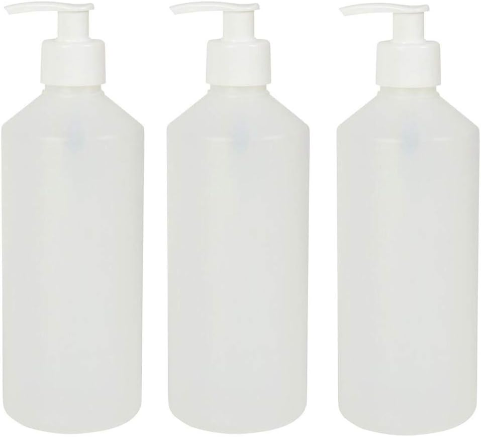 3 x 500ml Empty HDPE Plastic Bottles with White Lotion Pump Dispensers