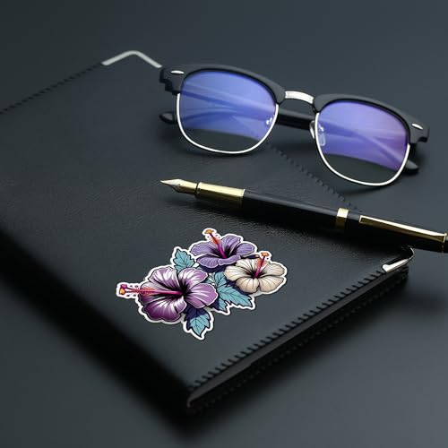 Image of Hibiscus Flower Sticker Tropical Floral Cluster Vinyl Decal Waterproof Aesthetic Flower Sticker for Laptop Water Bottle Car Bumper Notebook Scrapbook Botanical Gift