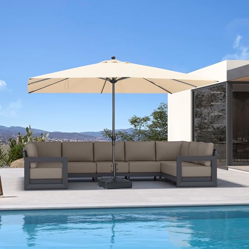 Image of PURPLE LEAF Outdoor Market Umbrella 11.5' x 8' Rectangle Beige 8 Metal Ribs