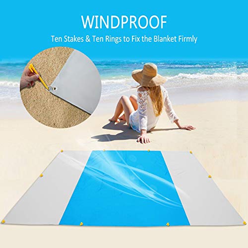 Mounchain Sand Proof Beach Blanket Extra Large 100% Unique Water Impermeable Material, Compact Lightweight Portable Picnic Blanket Mat with 10 Stakes for Travel, Camping, Hiking and Music Festival
