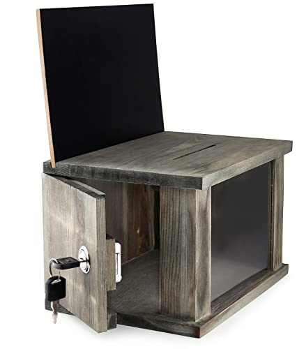 Mcb Wood Suggestion And Ballot Box, Charity Donations Collection Box Tip Container With Removable Chalkboard Comes With Lock And 2 Keys And Clear Acrylic Front #TOP2