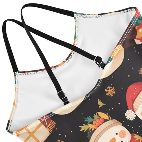 KLL Black White Christmas Snowman Girls' 1-Piece Swimsuits Summer Swimwear with Adjustable Straps Cute4
