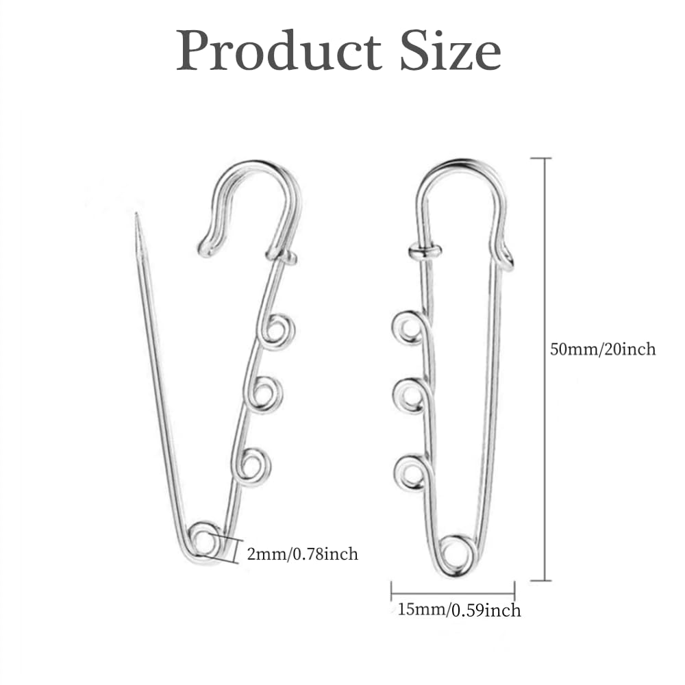 20 Pack Safety Pins Brooch Findings Metal Brooch Pin with 3 Loops 2 Inch Safety Pins for Shirts Purses Costume Design Findings Jewellery Making Craft - Image 4
