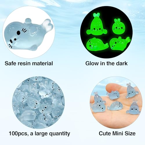 Image of 100Pcs Glow in The Dark Mini Seal Figurines Cute Luminous Resin Sea Animals 4 Styles Seal Pup DIY Tiny Ocean Creatures for Fairy Garden Aquarium Decor