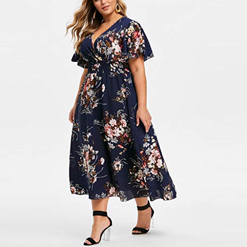 SLENDIPLUS Vestido de cintura alta plus size, vestido maxi feminino plus size estampa floral gola V