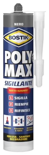 Bostik Poly Max Sigillante Nero - sigillante universale permanentemente elastico e verniciabile, non ritira e resiste alla muffa