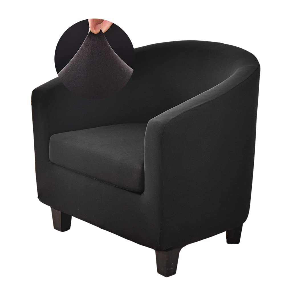 YeGang Tub Chair Cover 2 Piece Solid Color Armchair Slipcovers with Seat Cover High Stretch Removable Washable Bucket Chair Covers Furniture Protector for Club Bar Office Reception (Black)