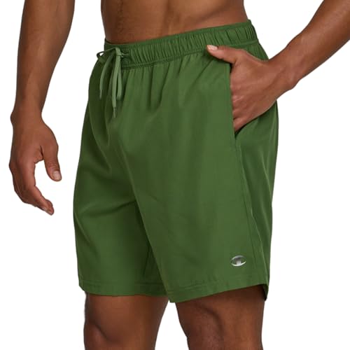 Champion Calção de banho masculino com forro de malha, costura interna de 18 cm, roupa de banho masculina de secagem rápida, shorts para natação e praia, Verde azevém, G