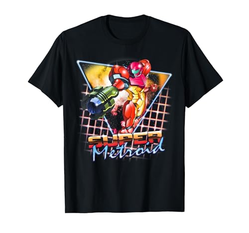 Nintendo Super Metroid Samus Grid Neon Chrome Poster T-Shirt, Men, Black, X-Large