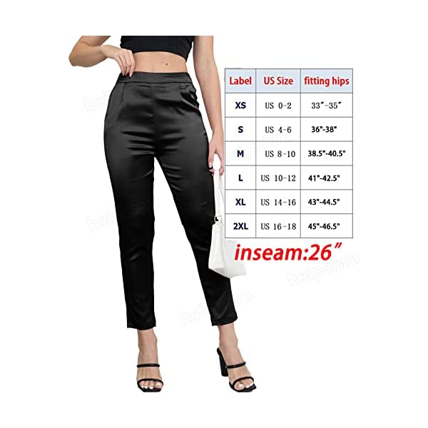 Women's Satin Silky Pants Dress Casual Pull on High Waist Pants with Pockets X-Large
