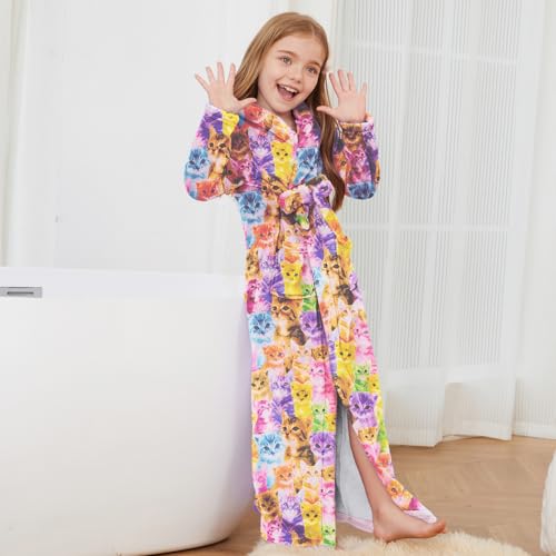 Image of Jxstar Girls Bathrobes Kids Long Hooded Robes Plush Full Length Coral Fleece Pajamas Sleepwear