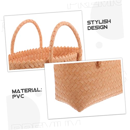Homoyoyo Faux Wicker Beach Tote Bag for Women Lightweight Summer Handbag with Spacious Interior for Shopping Travel and Market Use Versatile Handcrafted Rattan Purse Fresh Beige3