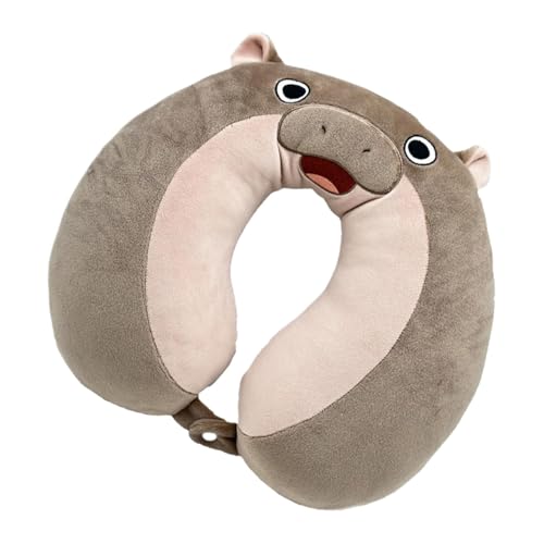 Almohada de Cuello de Animal, Almohada de Viaje en Forma de U, Soporte de Cuello en Forma de hipopótamo, cojín Suave y cómodo, portátil, Ideal para Aviones, Trenes, Viajes por Carretera, 13.7 x