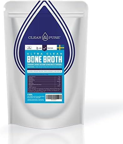 Clean & Pure Bone Broth Powder 800g | Sourced from Sweden | UK Lab Tested Bone Broth Protein Powder | Grass Fed Beef Bone Broth | 80 Servings