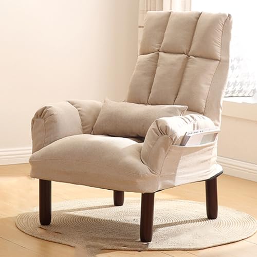 Sillón moderno de mediados de siglo con respaldo alto tapizado para sala de estar, dormitorio y oficina, patas de madera elegantes, apto para espacio pequeño