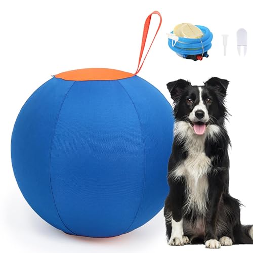 Xiixuuj Palla da Pastore Gigante 17' per Cani Border Collie - Interattiva con Pompa a Mano, Tennis Giocattolo Blu Multiuso