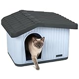 VOUNOT® Katzenhaus & Hundehütte Indoor Outdoor, Winterfest und Wetterfest, schräges Dach, mit Belüftung und rutschfesten Füßen, Haustierhaus für Katze, Hund und Kaninchen, 60 x 51 x 41 cm, Weiß