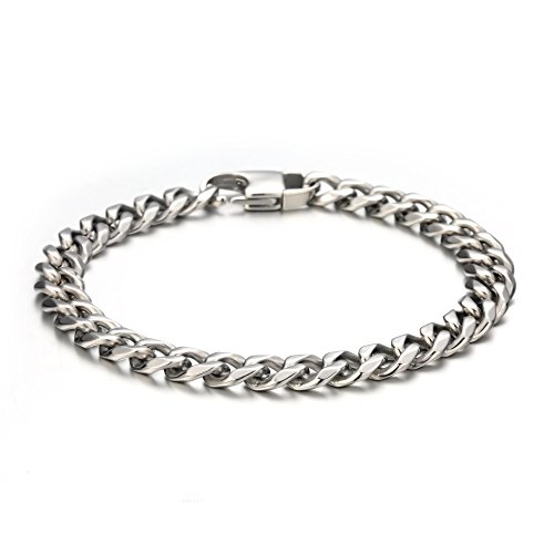 FIBO STEEL 6-8 mm Wide Curb Chain Bracelet for Men Women Stainless Steel High Polished,8.5-9.1