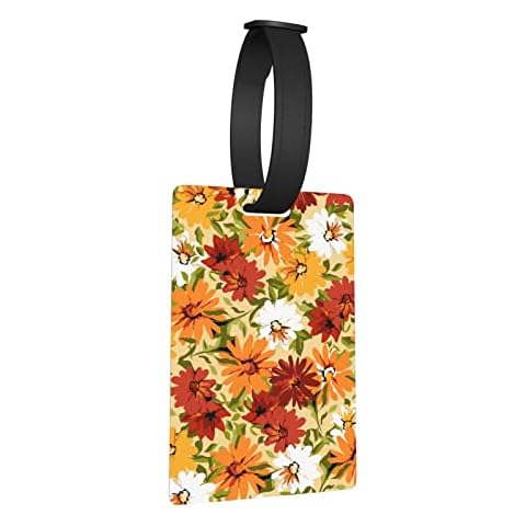 Colorful Daisy Luggage Tags,Orange Wild Flowers Luggage Tag for Kids Adults, Floral Cruise Suitcase Bag Tags Printed Baggage Labels for Travel - 1 Piece Cover