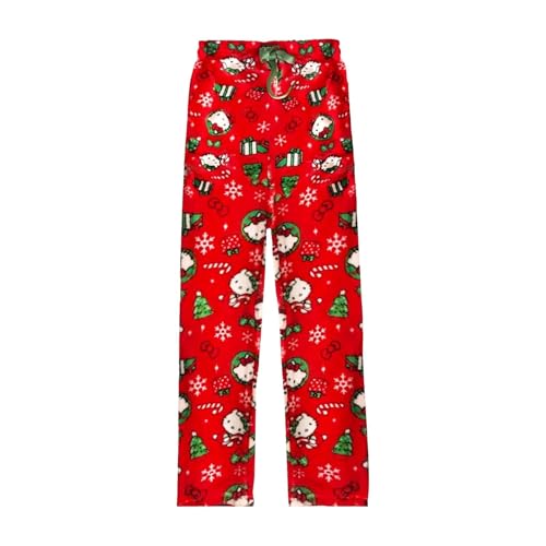 Navidad Kitty Pantalon Pijamas de Felpa para Mujer Pantalón