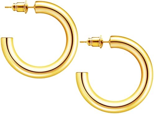 VGOTHE Chunky Gold Hoop Earrings for Women, Small Gold Hoop Earrings 14K Real Gold Plated, Open Hoops Lightweight Trendy Jewelry