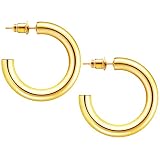 VGOTHE Chunky Gold Hoop Earrings for Women, Small Gold Hoop Earrings 14K Real Gold Plated, Open Hoop