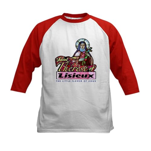 CafePress Saint Therese Kids Baseball Jersey Kids Cotton Baseball Jersey, 3/4 Raglan Sleeve Shirt Red/White
