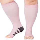 Abodhu Plus Size Compression Socks Open Toe Compression for Women& Men 15-20mmHg Wide Calf Knee High Toeless Compression Sock