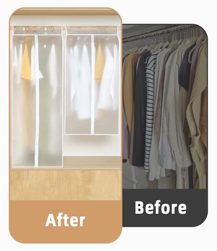 TIDEVAN Kleidersäcke,2 Stück Kleiderständer Abdeckung Staubdichte Kleidersäcke Große Kleiderschutzhülle Transparente PEVA Kleiderhülle 60 x 50 x 90 CM + 60 x 50 x 110 CM für Anzug Mantel T-Shirt Jacke