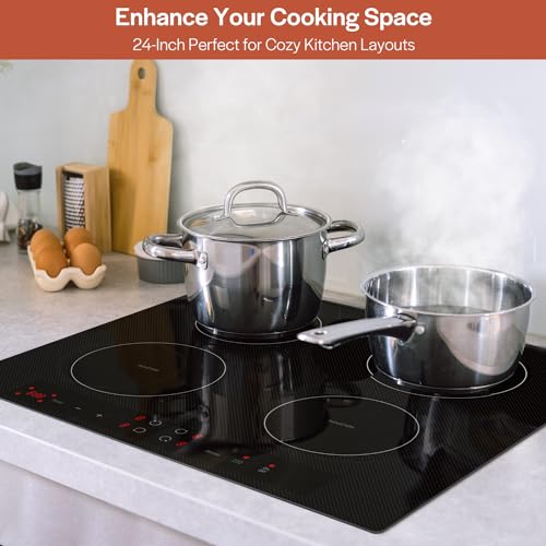 Image of Empava 24 Inch Electric Stove Induction Cooktop with 4 Power Boost Burners Smooth Surface Vitro Ceramic Glass in Black 240V