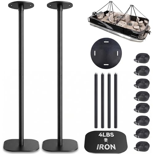 Obcursco Boat Cover Support Poles 2 Pack, 4 LB Weighted Iron Base, 4 Adjustable Heights, Heavy Duty...