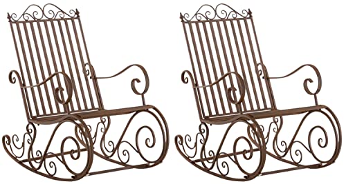 CLP Lot De 2 Fauteuils A Bascule en Fer Forgé Smilla I Rocking-Chair D'Extérieur avec Dossier Haut Et Accoudoirs, Couleur:Marron