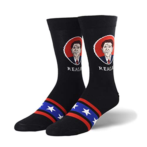 Crazy Socks - Ronald Reagan Novelty Sock - US Presidents Themed Crew Sock - Size Large for Men & Women- USA Political Cool Socks - Cozy Daily Wear - Fun Adult Holiday & Birthday Gift