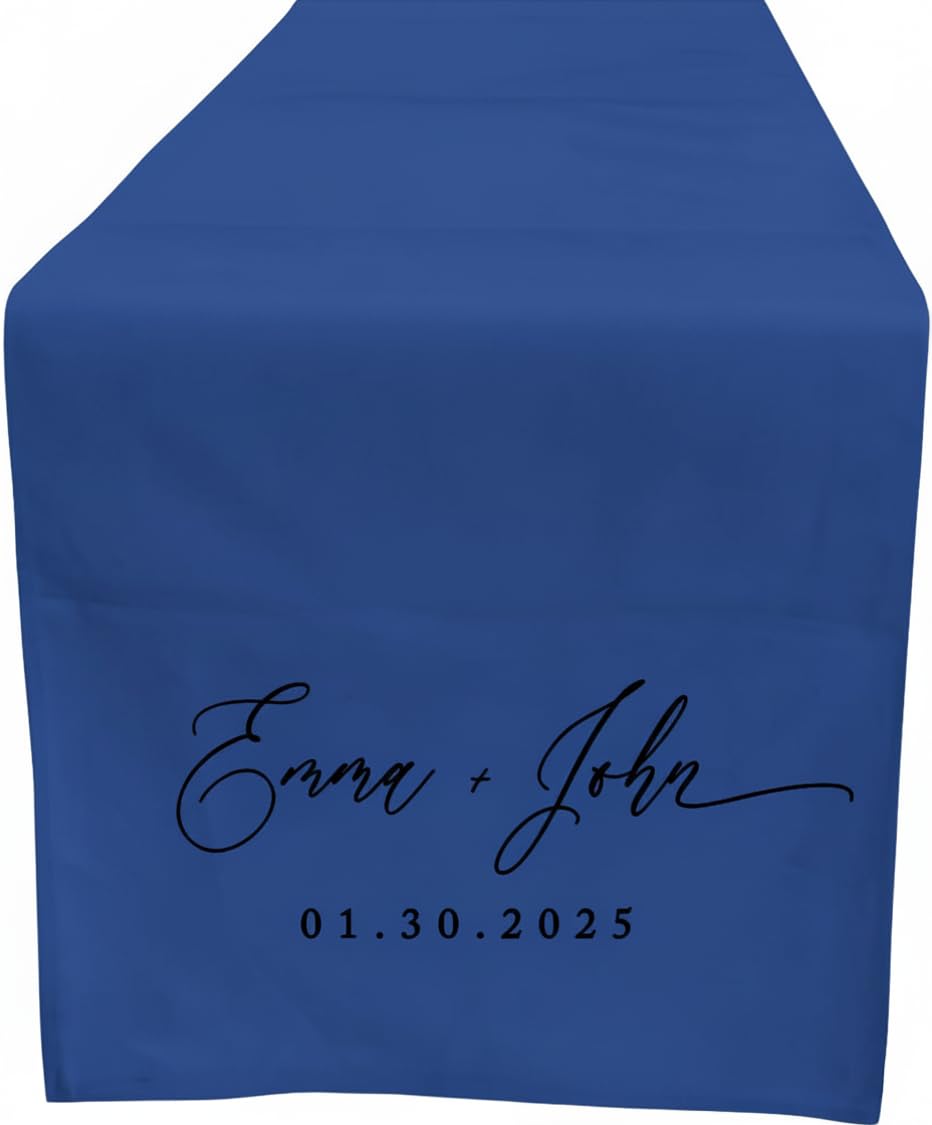 T-SHIRT DESIGN STUDIO - Customized Table Runner – Personalized Text / Logo, Printed Name Design for Business, Tradeshow, Events, Exhibition, Weddings (Royal Blue, 33x150cm)