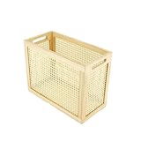 Wood Magazine Holder with Jute Rope Handles,Handcrafted Bamboo Toilet Roll Holder,Wicker Magazine Storage Organizer for Bathroom,Office and Desk...