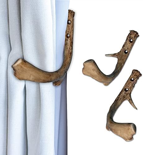 Mountain Mike’s - Set of 2 Replicated Deer Antler Curtain Holdbacks - Cabin Drape Hooks - Rustic Home Decor Inspired by the Great Outdoors (8.5 x 3 x 10.25 In)