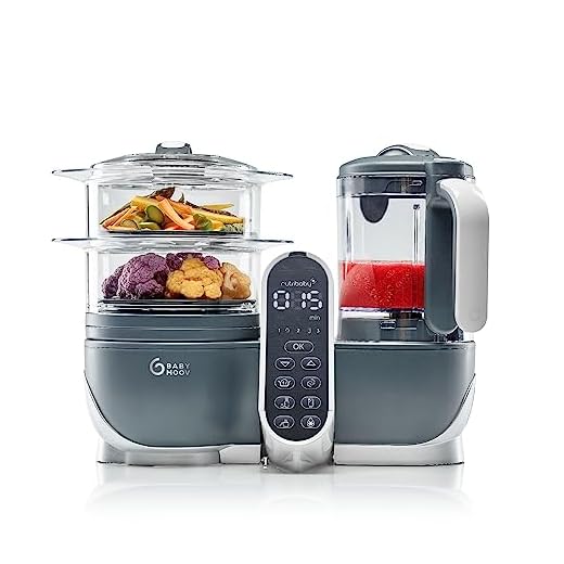 Babymoov - Nutribaby (+), 6-in-1 multifunctionele keukenmachine, stomer, blender, grote capaciteit voor baby's, ideaal batchcooking, grijs