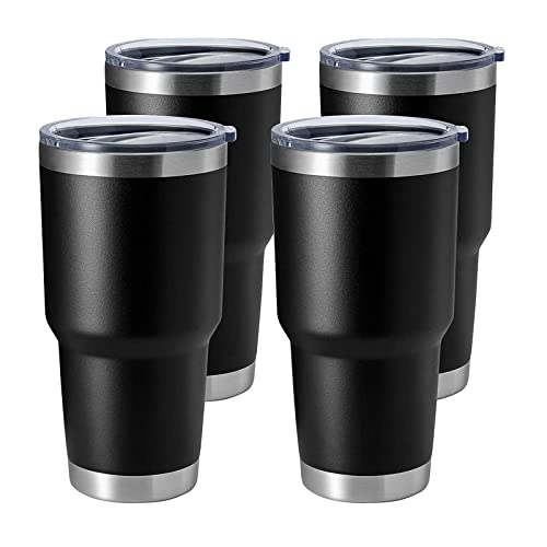 Image of 30oz Tumbler Stainless Steel Coffee Tumbler Double Wall Vacuum Insulated Travel Mug with Lid (Black, 4 Pack)