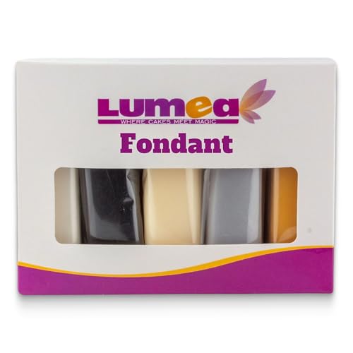 Dekozauber24 Fondant Multipack 5 Farben 100g Rollfondant pro Farbe zum Dekorieren von Kuchen und Torten in weiß schwarz creme silber und gelbgold (Basics)