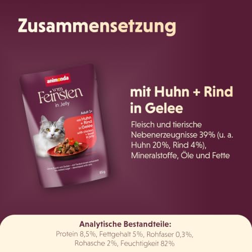 animonda Vom Feinsten Adult Raffinesse Katzenfutter in Gelee mit Huhn und Rind (24 x 85 g), Nassfutter mit Taurin und Vitamin D3… – Ansicht 5