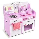 🌻【Premium & Sicheres Material】 Diese aus massivem Kiefernholz und MDF gefertigte Kinderküche ist langlebig und stabil. Und sie ist mit einer umweltfreundliche Farbe lackiert, die keinen schädlichen Geruch aufweist, damit Sie Ihrem Kind getrost spielen kann. Dieses Spielset ist gut qualifiziert und hält jahrelangem Verschleiß stand.