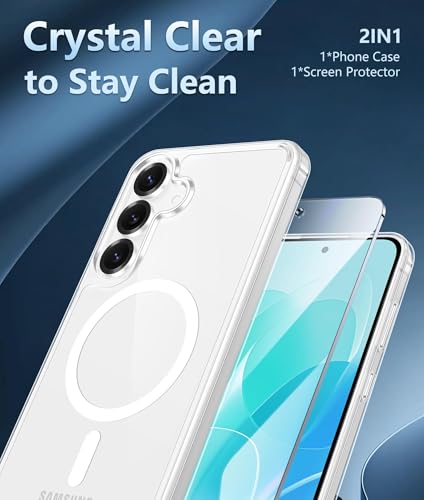 Image of FNTCASE for Samsung Galaxy S25-FE Case: Magnetic Clear Military Grade Drop Protection Anti Yellowing Cell Phone Cover - Rugged Shockproof Protective Bumper Transparent Phonecase