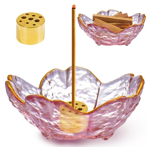 Stick Incense Holder Incense Burner, Incense Holder for Backflow and Sticks Handmade Glass Cherry Blossom Incense Stick...
