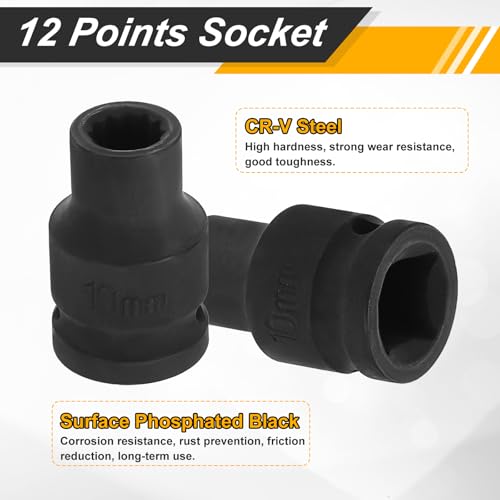 Image of HARFINGTON 2pcs 1 /2 inch Drive x 10mm Shallow Impact Socket 12-Point Metric CR-V Steel Spindle Nut Impact Flip Sleeve for Home Auto Nuts Bolts Repair