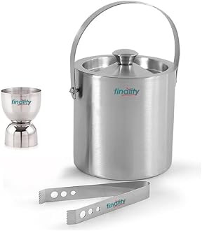 finality Double Walled Stainless Steel Insulated Ice Bucket with Lid | Ice Tong and Peg Measure [1 Liter] Keeps Ice Cold for Long hrs. | Great bar Tools for Home bar Accessories, Mini bar, Wine