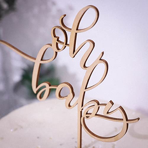 Yesswl Oh Baby Cake Topper - Wood Cake Topper For Baby Shower Or Baby Birthday Cake Topper 1St Birthday，New Baby For Photo Booth Props，Smash Cake Topper，Gender Reveal Party Decorations，Oh Baby Sign #TOP6